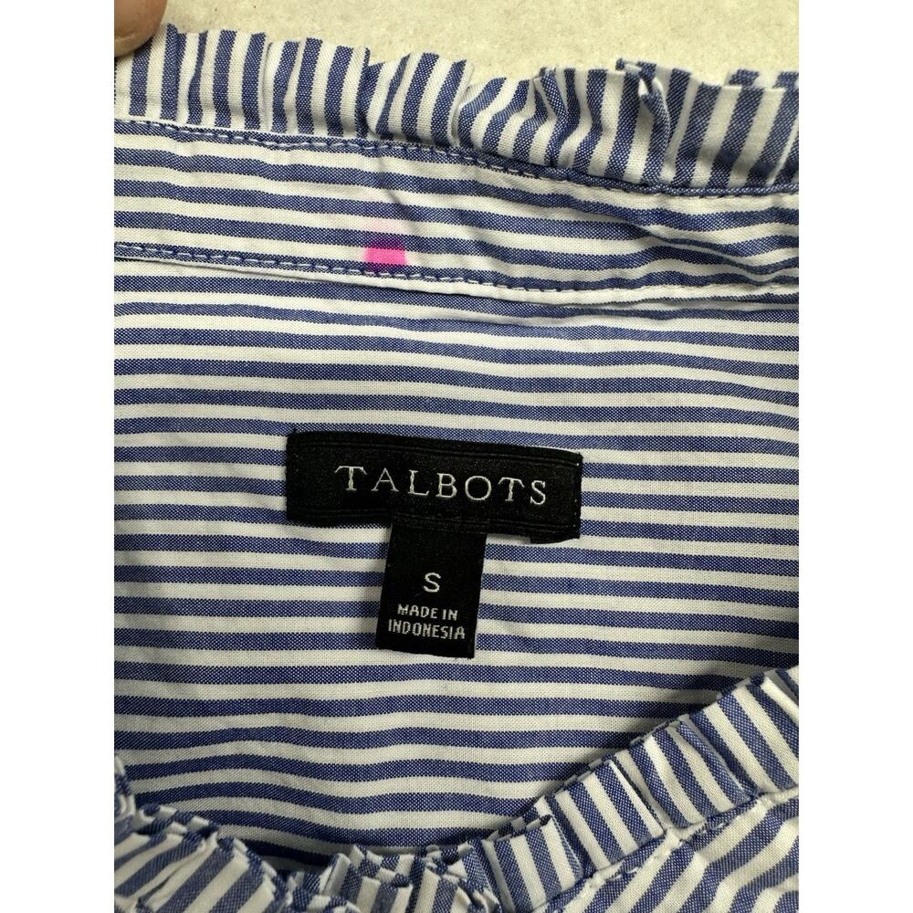 Talbots Womens Small Button Up Ruffle Striped Long Sleeves Blue White - Picture 4 of 7